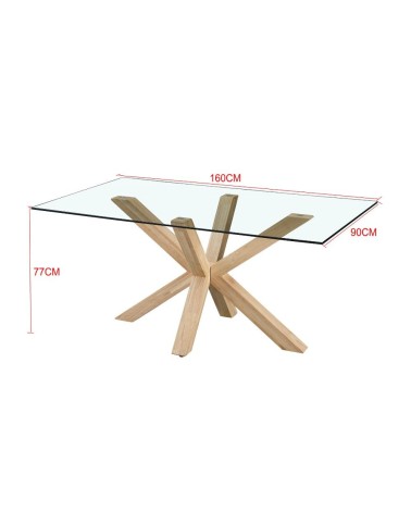 Tavolo in vetro temperato Beia con gambe in legno