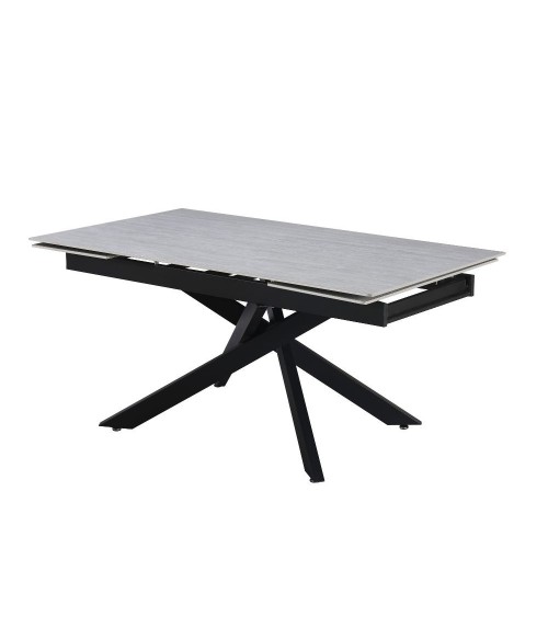 Tavolo allungabile Trivia con piano in ceramica effetto larice e gambe in metallo nero