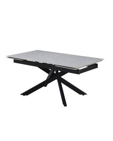 Tavolo allungabile Trivia con piano in ceramica effetto larice e gambe in metallo nero