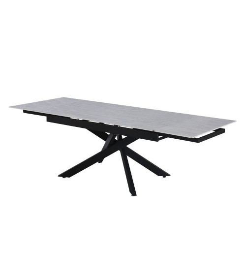 Tavolo allungabile Trivia con piano in ceramica effetto larice e gambe in metallo nero