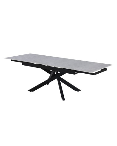 Tavolo allungabile Trivia con piano in ceramica effetto larice e gambe in metallo nero