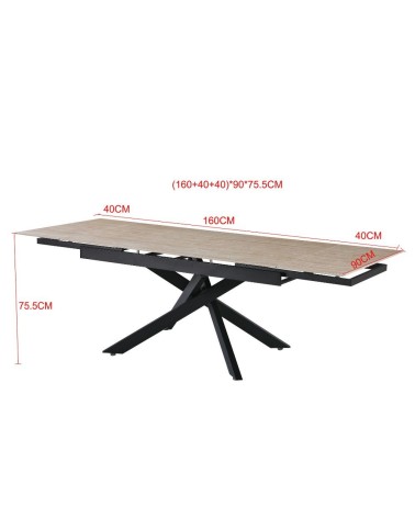 Tavolo allungabile Trivia con piano in ceramica effetto larice e gambe in metallo nero