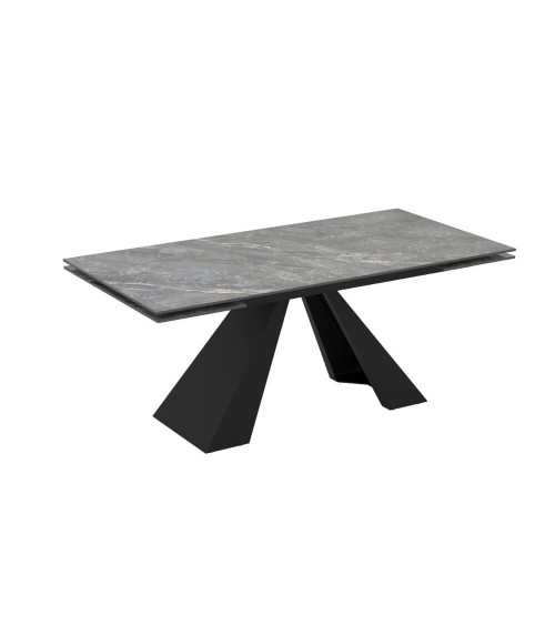 Tavolo allungabile Monza con top in ceramica effetto marmo grigio e gambe nere