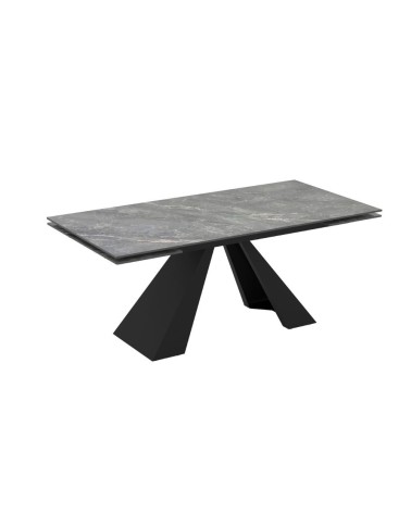 Tavolo allungabile Monza con top in ceramica effetto marmo grigio e gambe nere