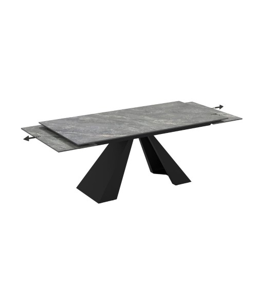 Tavolo allungabile Monza con top in ceramica effetto marmo grigio e gambe nere