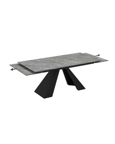 Tavolo allungabile Monza con top in ceramica effetto marmo grigio e gambe nere