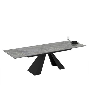 Tavolo allungabile Monza con top in ceramica effetto marmo grigio e gambe nere