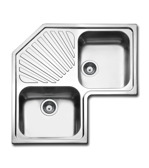 Lavello angolare da incasso ROAN2IBC 2 vasche con gocciolatoio 83x83 cm inox