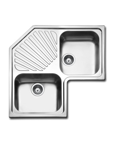 Lavello angolare da incasso ROAN2IBC 2 vasche con gocciolatoio 83x83 cm inox