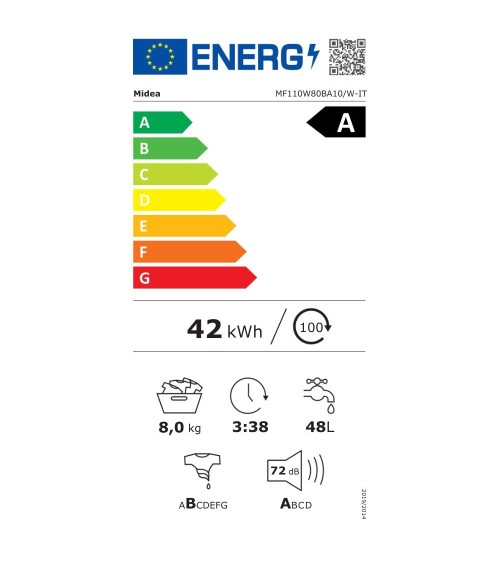 Lavatrice carica frontale Midea MF110W80BA10W 8 kg 1400 giri bianca classe A