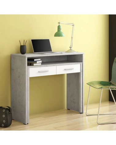 Scrivania Scrivia con piano a scomparsa con due cassetti colore cemento e bianco rustica