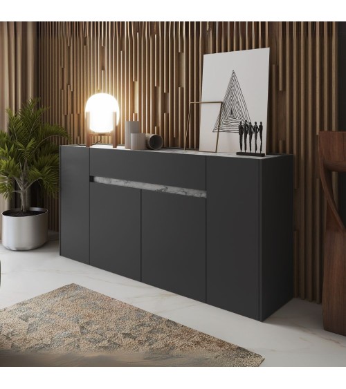Madia Nordik 4 ante e 1 cassetto in colore antracite e marmo bianco