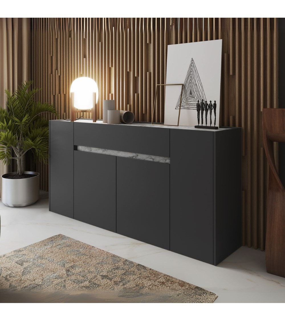 Madia Nordik 4 ante e 1 cassetto in colore antracite e marmo bianco