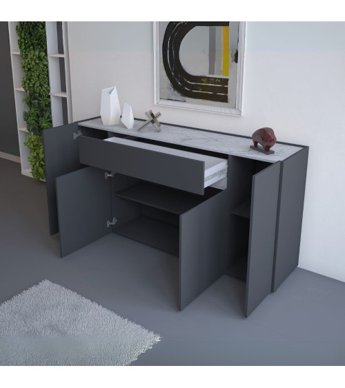 Madia Nordik 4 ante e 1 cassetto in colore antracite e marmo bianco