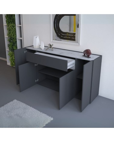 Madia Nordik 4 ante e 1 cassetto in colore antracite e marmo bianco