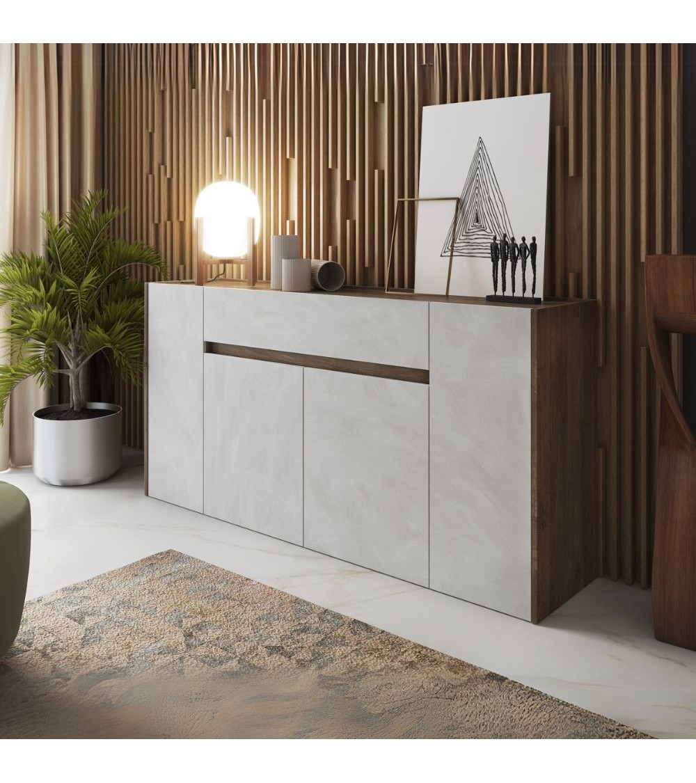 Madia Nordik 4 ante e 1 cassetto in colore noce eastwood e bianco spatolato