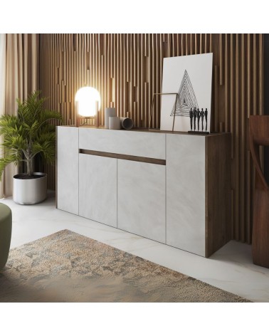 Madia Nordik 4 ante e 1 cassetto in colore noce eastwood e bianco spatolato