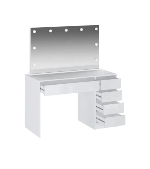 Toeletta Elite 5 cassetti con specchio con lampadine LED colore bianco