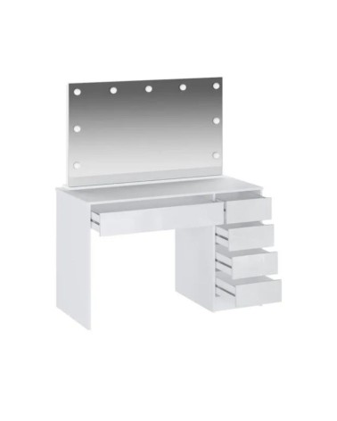 Toeletta Elite 5 cassetti con specchio con lampadine LED colore bianco
