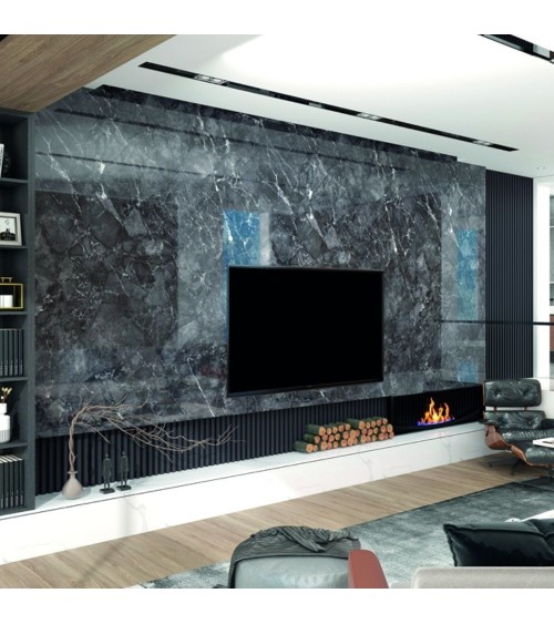 Pannello decorativo 1220x3000x5 mm. colore effetto marmo nero lucido