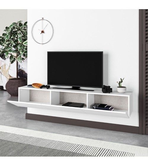 Mobile porta tv sospeso Francy 180 cm. con ante a ribalta in colore bianco