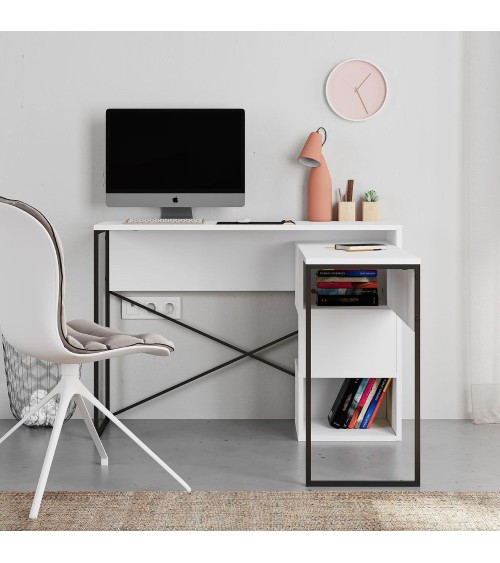 Scrivania espandibile Badau colore bianco e gambe in metallo nere 110x37.2x77 cm.