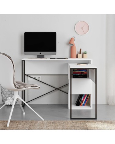 Scrivania espandibile Badau colore bianco e gambe in metallo nere 110x37.2x77 cm.