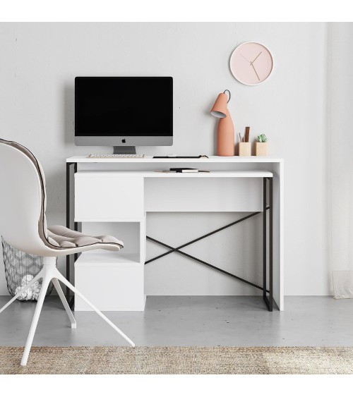 Scrivania espandibile Badau colore bianco e gambe in metallo nere 110x37.2x77 cm.