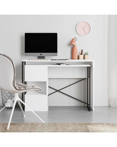 Scrivania espandibile Badau colore bianco e gambe in metallo nere 110x37.2x77 cm.