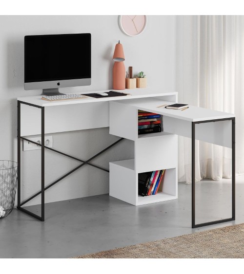 Scrivania espandibile Badau colore bianco e gambe in metallo nere 110x37.2x77 cm.