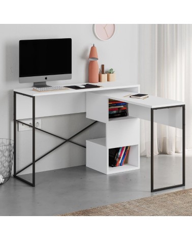 Scrivania espandibile Badau colore bianco e gambe in metallo nere 110x37.2x77 cm.