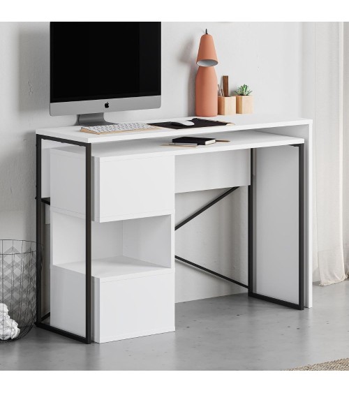 Scrivania espandibile Badau colore bianco e gambe in metallo nere 110x37.2x77 cm.