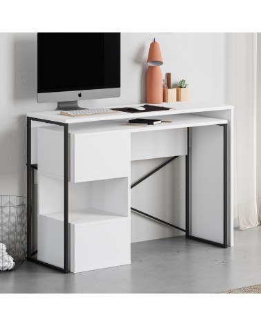 Scrivania espandibile Badau colore bianco e gambe in metallo nere 110x37.2x77 cm.