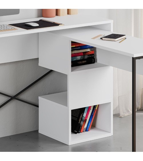 Scrivania espandibile Badau colore bianco e gambe in metallo nere 110x37.2x77 cm.