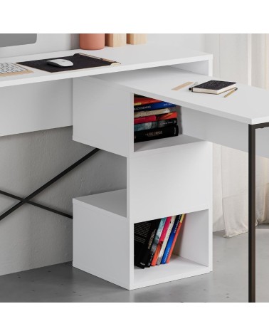 Scrivania espandibile Badau colore bianco e gambe in metallo nere 110x37.2x77 cm.