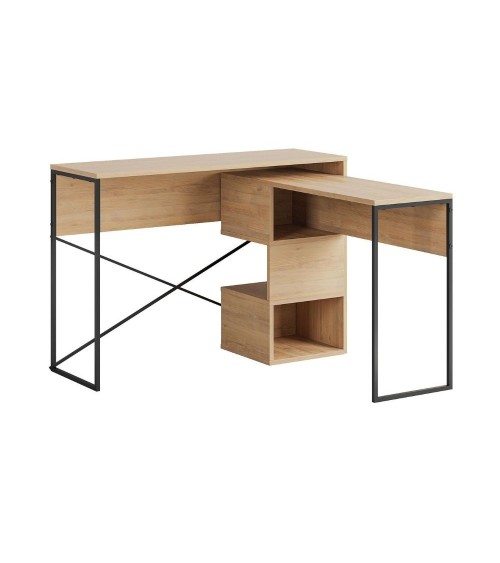 Scrivania espandibile Badau colore rovere e gambe in metallo nere 110x37.2x77 cm.