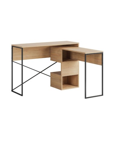Scrivania espandibile Badau colore rovere e gambe in metallo nere 110x37.2x77 cm.