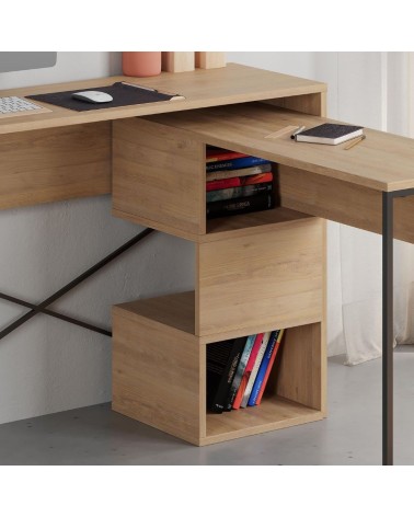 Scrivania espandibile Badau colore rovere e gambe in metallo nere 110x37.2x77 cm.