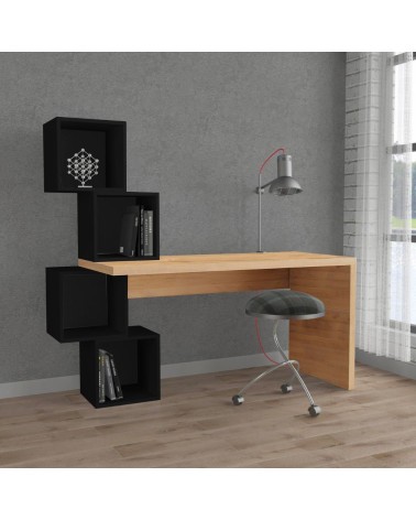 Scrivania Balance con piano rovere e ripiani cubotti nero