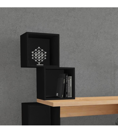 Scrivania Balance con piano rovere e ripiani cubotti nero