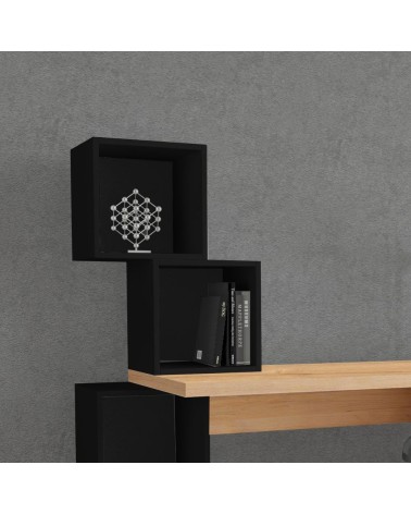 Scrivania Balance con piano rovere e ripiani cubotti nero