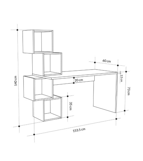 Scrivania Balance con piano rovere e ripiani cubotti nero