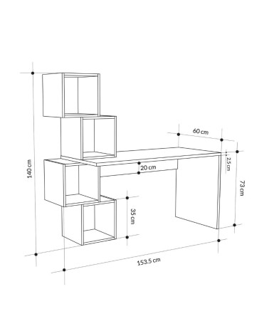 Scrivania Balance con piano rovere e ripiani cubotti nero