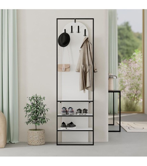 Mobile ingresso Archy con 4 ganci appendi abiti e scarpiera in colore bianco