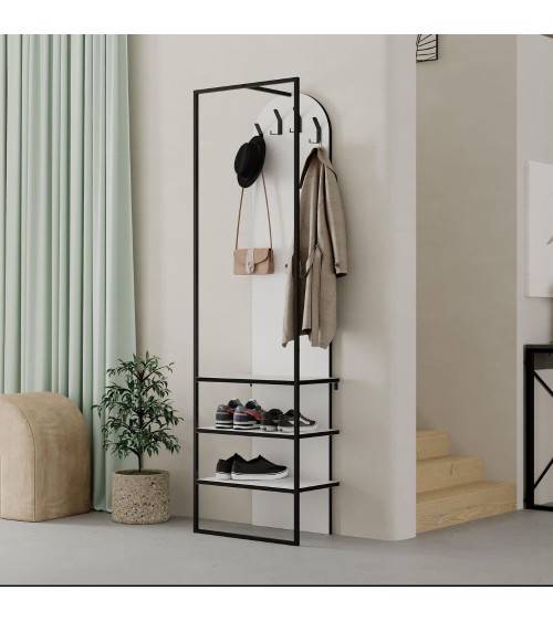Mobile ingresso Archy con 4 ganci appendi abiti e scarpiera in colore bianco