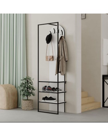 Mobile ingresso Archy con 4 ganci appendi abiti e scarpiera in colore bianco