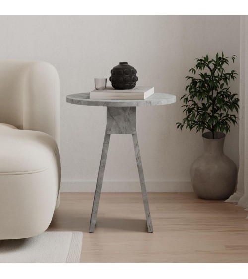 Tavolino da salotto Chen 50x42x23.4 cm. colore lagina effetto marmo grigio