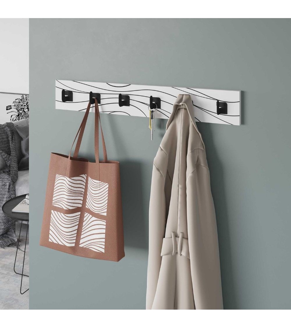 Appendiabiti a muro Flow 6 ganci colore bianco con dettagli neri