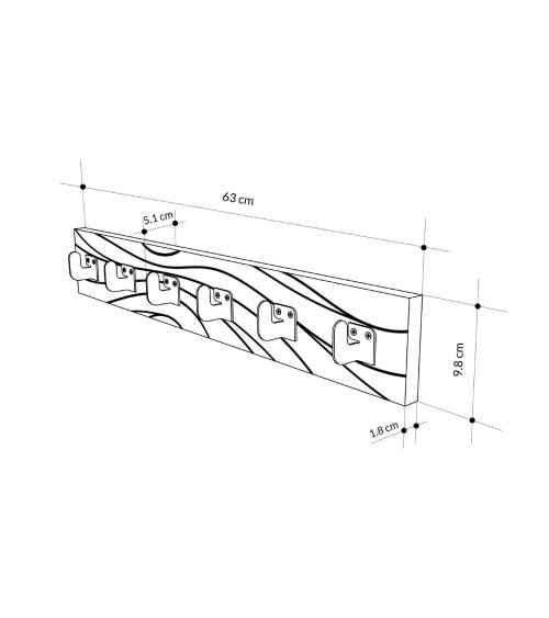 Appendiabiti a muro Flow 6 ganci colore bianco con dettagli neri