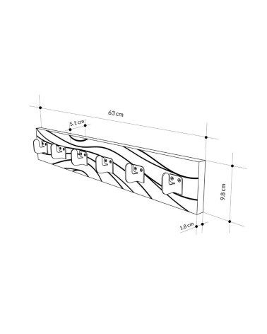 Appendiabiti a muro Flow 6 ganci colore bianco con dettagli neri